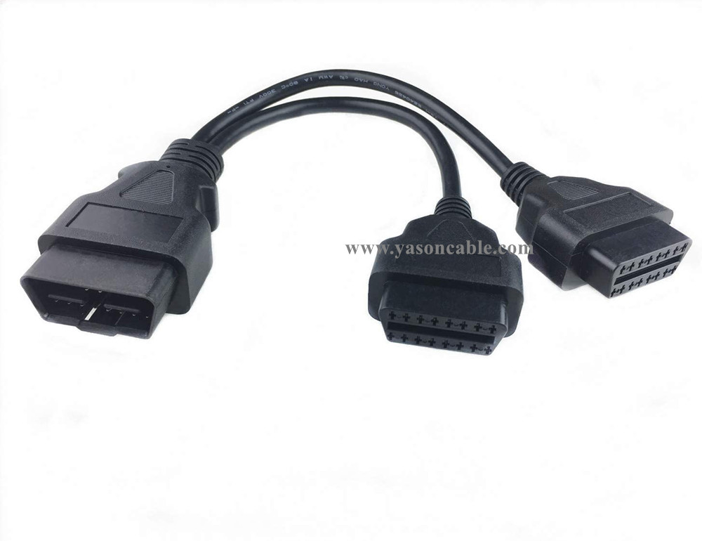 24awg OBD2 OBDII Splitter Y Cable J1962 16 Pin Male to Dual 2pcs Female ...